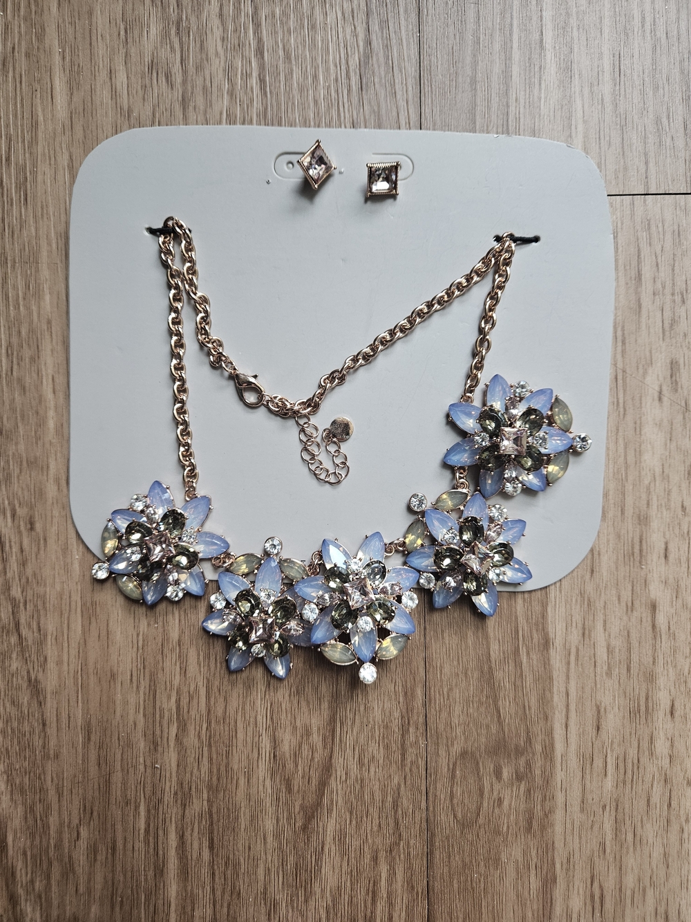 Blue Crystal Flower Statement Necklace Set